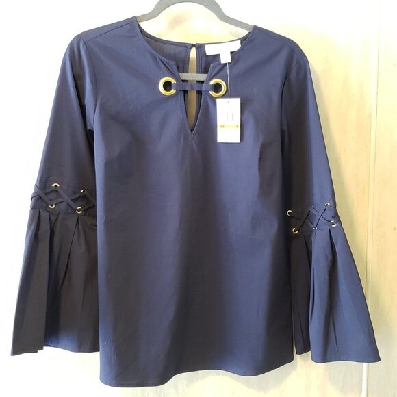 MICHAEL Michael Kors Bell-Sleeve Blouse | NWT | Navy Blue | Size S - Picture 6 of 7